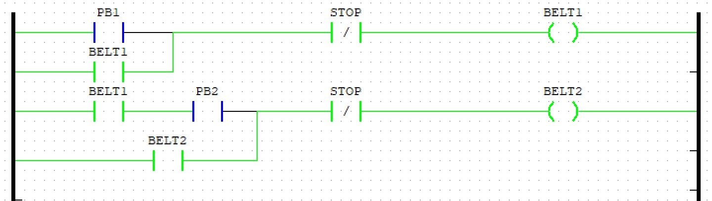 Ladder diagram step 4, second sensor inactive but belt still running