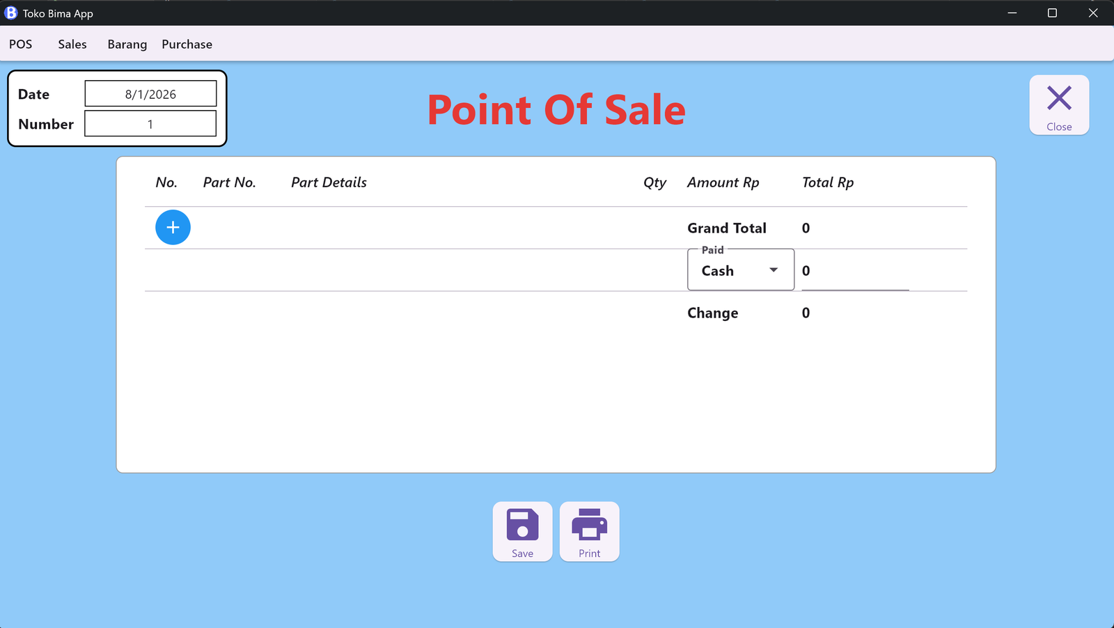 New Toko Bima App POS screen, simplified layout