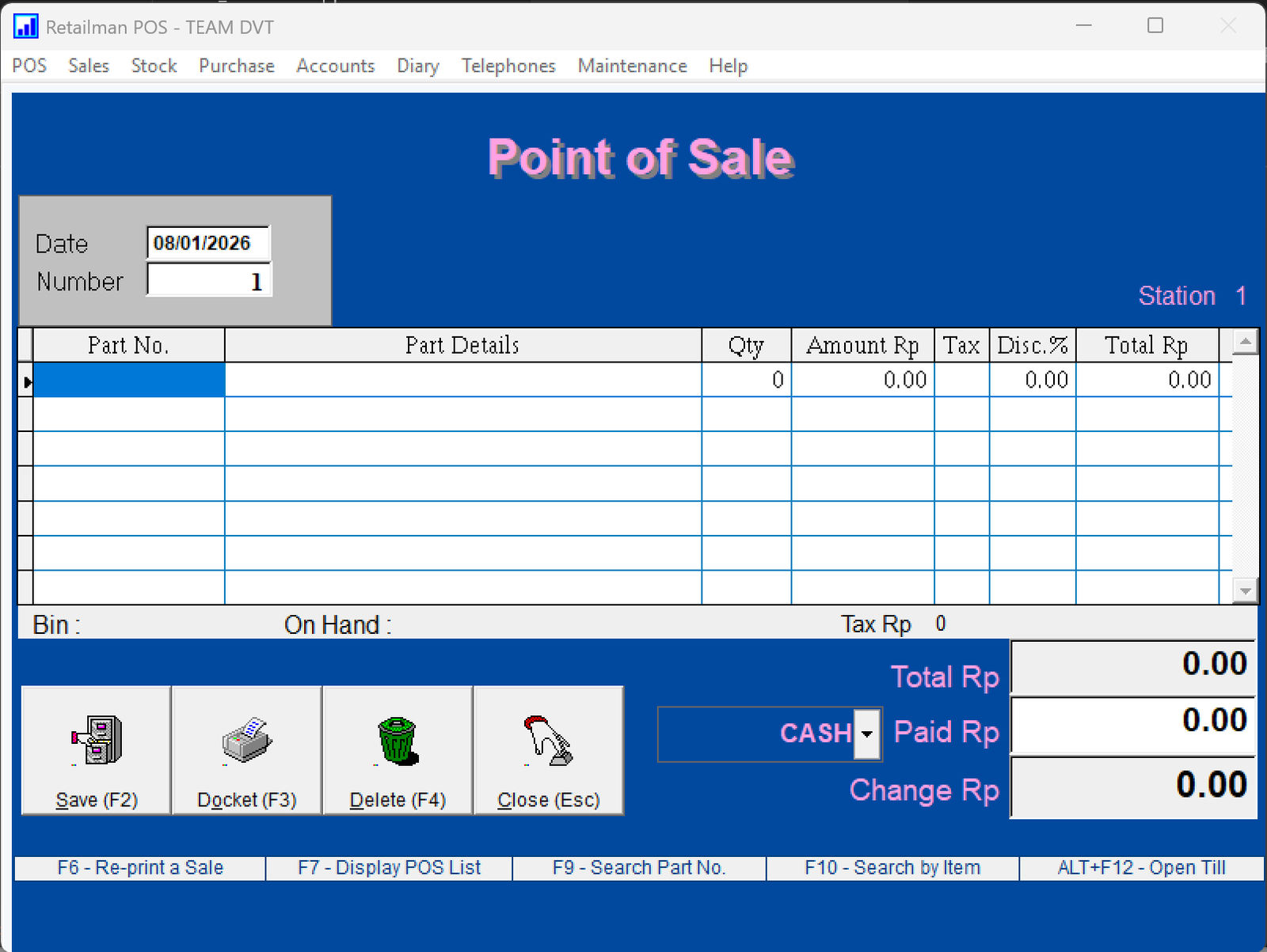 Old POS screen with a grid table for items